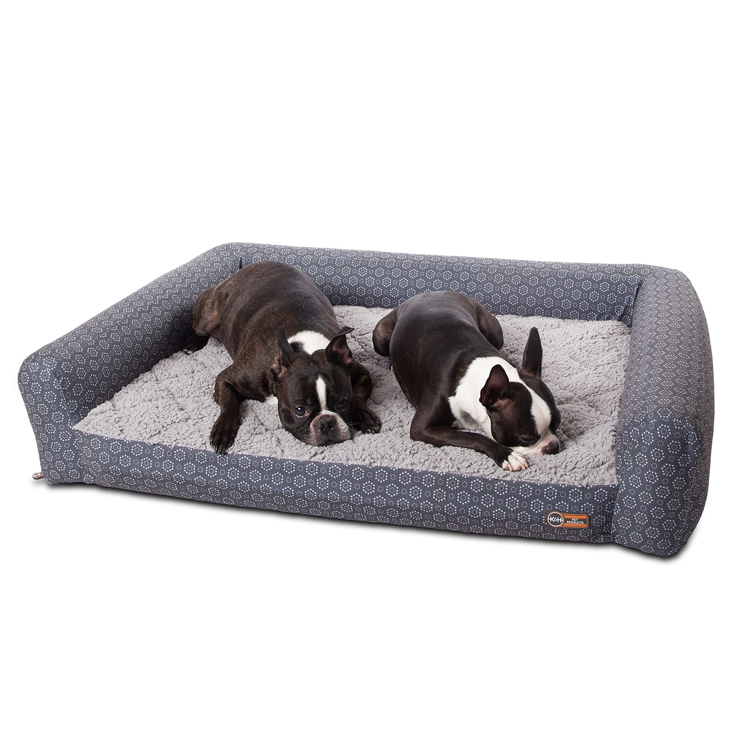 K&H Pet Products Air Sofa Inflatable Dog Bed Lightweight Air Mattress Pet Bed Indoor/Outdoor Bed for Seniors Camping Travel and More Gray/Geo Flower Medium 27 X 36 Inches